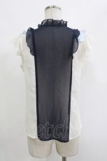 画像3: axes femme / 配色フリルノースリブラウス M ネイビー/サックス/アイボリー H-26-10-15-025-AX-BL-IG-ZH (3)