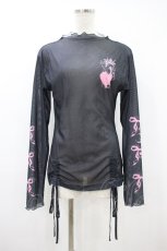 画像1: dependoll / ribbon tatoo sheer tops F 黒×ピンク H-26-10-17-053-PU-TO-AK-ZH (1)
