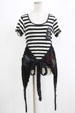 画像1: MAD / サイドロングボーダーカットソー M 白×黒 H-26-10-18-060-PU-TO-AK-ZH (1)