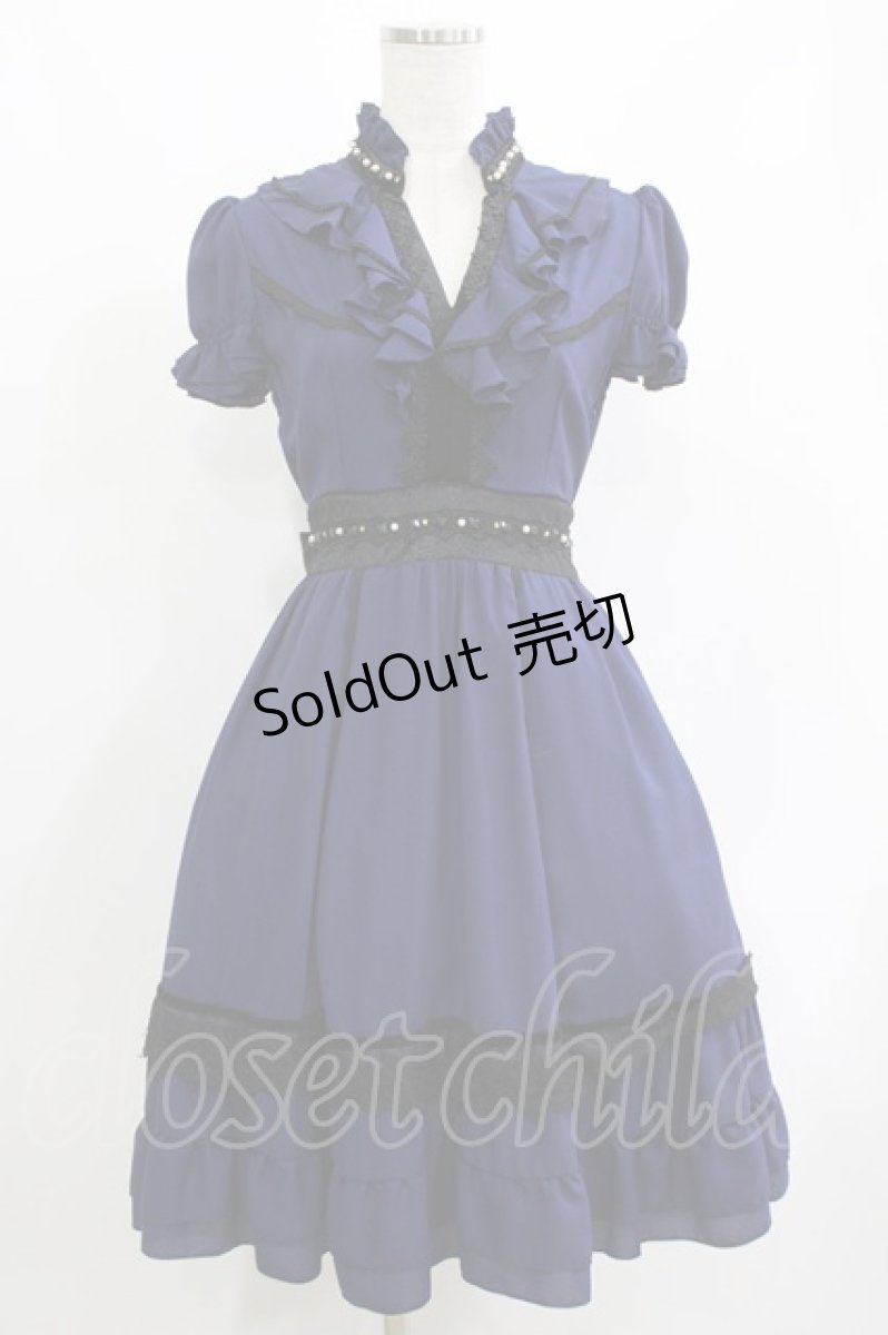 画像1: axes femme / リボン付パーティー姫ワンピース M ネイビー H-26-10-19-033-AX-OP-NS-ZH (1)