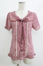 画像1: axes femme / ギンガムチェックブラウス風Tシャツ M アカ H-26-10-19-045-AX-TO-OW-ZH (1)