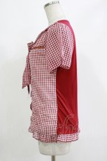 画像2: axes femme / ギンガムチェックブラウス風Tシャツ M アカ H-26-10-19-045-AX-TO-OW-ZH (2)