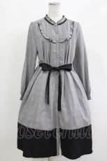 画像1: axes femme / ブローチ付バイカラーワンピース M グレンチェック/ブラック H-26-10-19-021-AX-OP-NS-ZH (1)