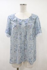 画像1: axes femme / アンティーク柄ブラウス M サックス H-26-10-20-061-AX-BL-OW-ZH (1)