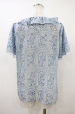 画像2: axes femme / アンティーク柄ブラウス M サックス H-26-10-20-061-AX-BL-OW-ZH (2)