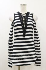 画像1: NieR Clothing / 肩開きカットソー F 白×黒 H-26-10-21-026-PU-TO-AK-ZH (1)
