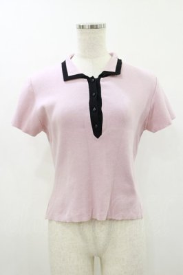 Preview of 配色ライン衿ニットポロ Free PINK