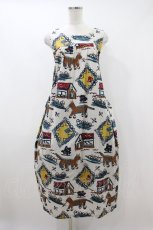 画像1: Jane Marple / Strolling cat tablier dress M オフ H-26-10-25-026-JM-OP-AK-ZH (1)