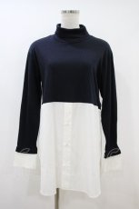 画像1: Jane Marple Dans Le Salon / Crumple collar pullover  ネイビー×オフホワイト H-26-10-25-054-JM-TO-KB-ZH (1)