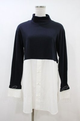 Preview of Crumple collar pullover  ネイビー×オフホワイト