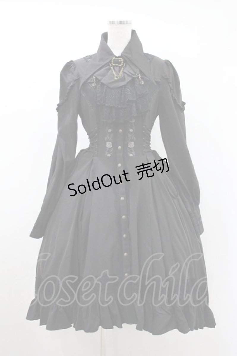 画像1: Ozz oneste / 薔薇刺繍ジャボ付きワンピース  黒 H-26-10-25-009-OO-OP-AK-ZH (1)