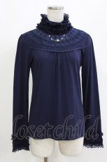 画像1: axes femme / レースフリルハイネックトップス M ネイビー H-26-10-27-060-AX-TO-NS-ZH (1)