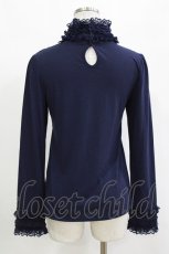 画像2: axes femme / レースフリルハイネックトップス M ネイビー H-26-10-27-060-AX-TO-NS-ZH (2)