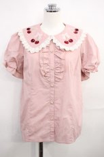 画像1: axes femme POETIQUE / チェリー刺繍コットンブラウス M ピンク H-26-10-29-1016-AX-BL-NS-ZH (1)