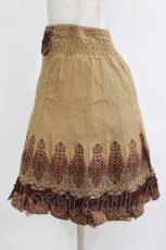 画像2: OZZ ANGELO / ハイウエスト刺繍スカート  茶 H-26-10-30-028-OO-SK-AK-ZH (2)