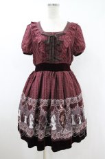 画像1: axes femme / チェス柄ストライプレースワンピース M ワイン H-26-10-30-1009-AX-OP-NS-ZH (1)