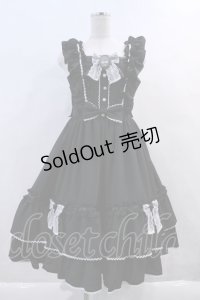 metamorphose / カメオ付きフリルリボンジャンパースカート  黒Ｘ白 I-23-11-27-091-ME-OP-HD-ZI