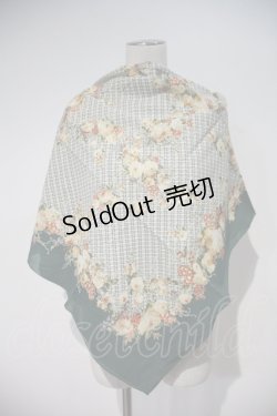 画像2: INGEBORG / フラワー&チェック柄大判スカーフ  グリーン I-24-02-07-155-LO-ZA-HD-ZI