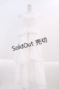 PINK HOUSE / ドットチュールフリル使いノースリブワンピース  白 I-24-02-14-016-LO-OP-HD-ZI