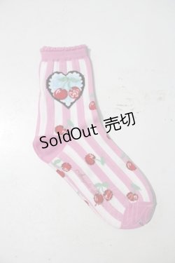 画像1: Angelic Pretty / Cherry Stampクルー丈ソックス  ピンク I-24-04-06-026-AP-ZA-HD-ZI
