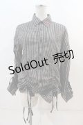 ALGONQUINS / 襟刺繍ストライプシャツ  グレーＸ黒 I-24-04-08-003-AL-BL-HD-ZI