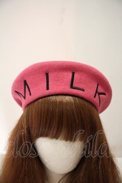 画像1: MILK / HAT ロゴ刺繍ベレー  ピンク I-24-04-11-063-ML-AC-HD-ZI