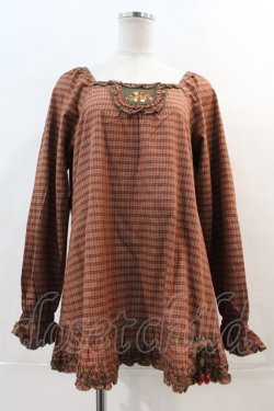 画像1: PINK HOUSE / イチゴ刺繍チュニックワンピース  ブラウン I-24-05-09-082-LO-OP-HD-ZT040