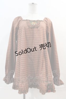 画像1: PINK HOUSE / イチゴ刺繍チュニックワンピース  ブラウン I-24-05-09-082-LO-OP-HD-ZT040