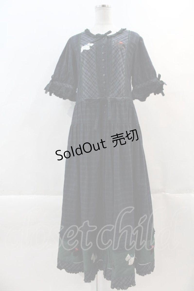 画像1: PINK HOUSE / スコッチテリア刺繍タータンチェックワンピース  グリーンケイ I-24-05-31-065-LO-OP-HD-ZI (1)