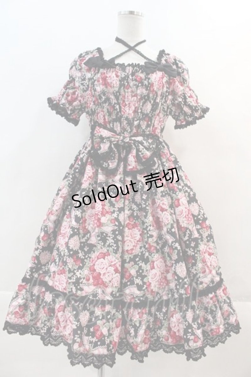 画像1: BABY,THE STARS SHINE BRIGHT / シュガーブーケ〜永遠の乙女の憧れ〜柄シャーリングワンピース  黒 I-24-06-11-033-BA-OP-HD-ZI (1)