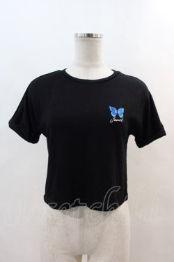 画像1: LISTEN FLAVOR / BASICモルフォ刺繍Tee  黒Ｘ青 I-24-06-21-003-PU-TO-HD-ZT314