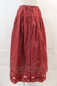 PINK HOUSE / 裾刺繍&パッチワークスカート  レッド I-24-07-01-052-LO-SK-HD-ZT199