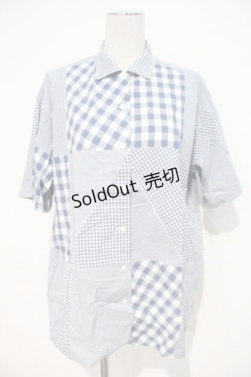 画像1: PINK HOUSE / ギンガムチェック切替半袖シャツ  青Ｘ白チェック I-24-07-05-028-LO-BL-HD-ZT426 (1)