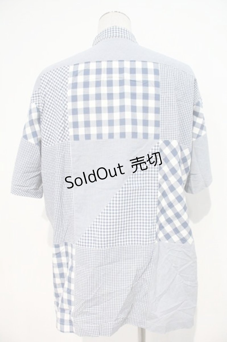 画像2: PINK HOUSE / ギンガムチェック切替半袖シャツ  青Ｘ白チェック I-24-07-05-028-LO-BL-HD-ZT426 (2)