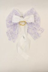 LOTUS ribbon / ハートチャームレースリボンツインバレッタ  ラベンダーＸ白 I-24-07-19-113-EL-AC-HD-ZT437