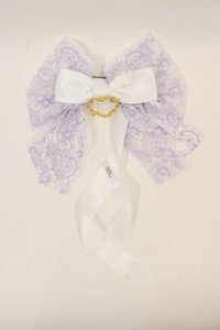 LOTUS ribbon / ハートチャームレースリボンツインバレッタ  ラベンダーＸ白 I-24-07-19-113-EL-AC-HD-ZT437-F004