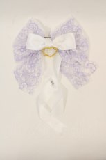画像1: LOTUS ribbon / ハートチャームレースリボンツインバレッタ  ラベンダーＸ白 I-24-07-19-113-EL-AC-HD-ZT437-F004 (1)