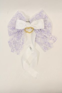 画像1: LOTUS ribbon / ハートチャームレースリボンツインバレッタ  ラベンダーＸ白 I-24-07-19-113-EL-AC-HD-ZT437