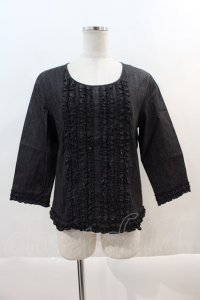 INGEBORG / デニムフリルトップス  黒 I-24-07-31-057-LO-TO-AS-ZT367