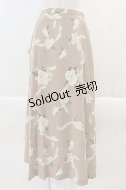 画像1: INGEBORG / カメリアリボンスカート  ブラウンＸ白 I-24-07-31-156-LO-SK-HD-ZT363