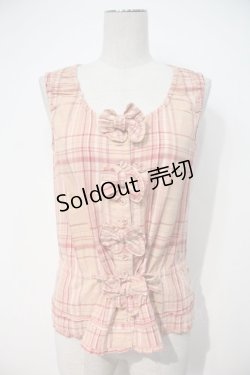 画像1: PINK HOUSE / フロントリボンチェックノースリーブブラウス  ピンク I-24-07-31-028-LO-BL-AS-ZT426
