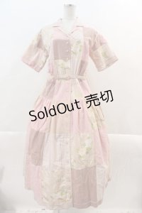 PINK HOUSE / 紫陽花&チェックパッチワーク半袖ワンピース  ピンクチェック I-24-08-03-054-LO-OP-HD-ZI