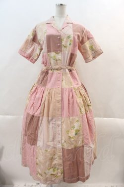 画像1: PINK HOUSE / 紫陽花&チェックパッチワーク半袖ワンピース  ピンクチェック I-24-08-03-054-LO-OP-HD-ZI