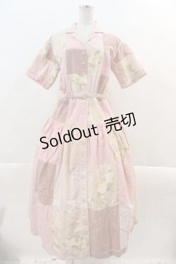 画像1: PINK HOUSE / 紫陽花&チェックパッチワーク半袖ワンピース  ピンクチェック I-24-08-03-054-LO-OP-HD-ZI