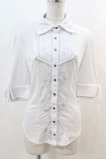 画像1: Ozz oneste / チャイナデザインスナップボタン半袖シャツ  白Ｘピンク I-24-08-09-015-OO-BL-HD-ZT111 (1)