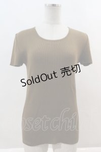 INGEBORG / ロゴ刺繍ストライプ風地カットソー  ブラウン I-24-08-19-057-LO-TO-HD-ZT031