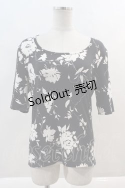 画像1: INGEBORG / シルエットフラワーカットソー S 黒Ｘ白 I-24-08-19-058-LO-TO-HD-ZT412