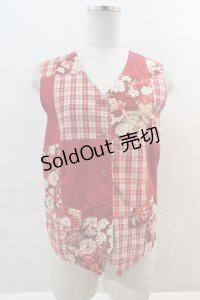 PINK HOUSE / フラワーチェックパッチワークベスト  赤 I-24-08-24-109-LO-TO-HD-ZT113