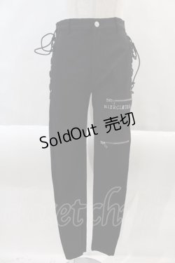 画像1: NieR Clothing / 高品質SIDE BRAID×2FAKE ZIP STYLISH PANTS  ブラック I-24-08-30-062-PU-PA-HD-ZI