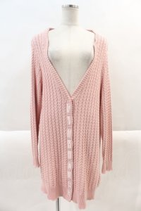 PINK HOUSE / ロゴワッペン使い透かし編みニットカーディガン  ピンク I-24-08-30-077-LO-TO-HD-ZT368